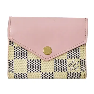 Pre-owned Louis Vuitton Ivory Rose Ballerine Damier Azur Wallet (tri-fold) () In Ivory, Rose Ballerine