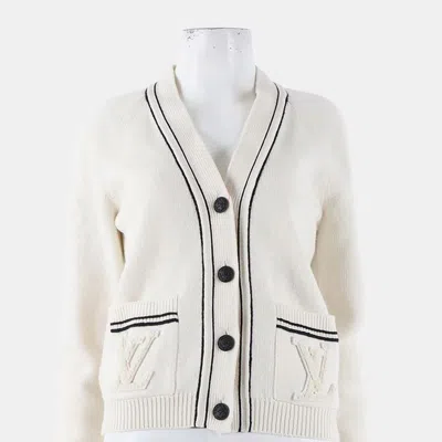 Pre-owned Louis Vuitton Ivory Wool Long Sleeved Cardigan Size S In White
