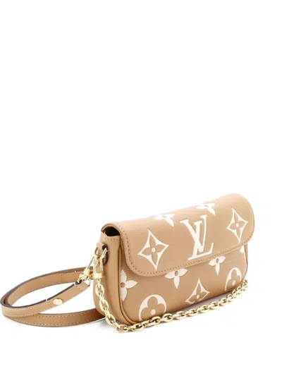 Pre-owned Louis Vuitton Ivy Wallet On Chain Bicolor Monogram Empreinte Giant Crossbody Bag In Brown