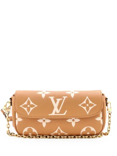 Pre-owned Louis Vuitton Ivy Wallet On Chain Bicolor Monogram Empreinte Giant Crossbody Bag In Brown