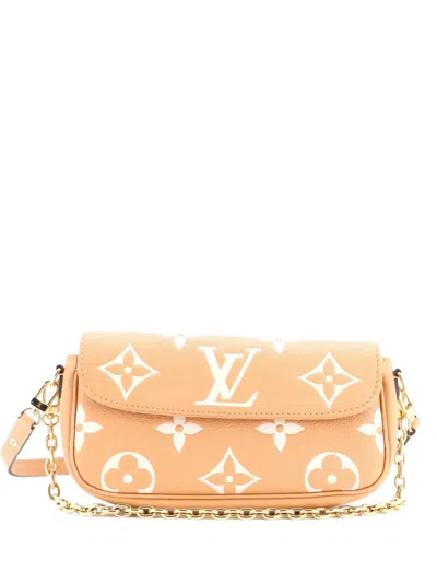 Pre-owned Louis Vuitton Ivy Wallet On Chain Bicolor Monogram Empreinte Giant Crossbody Bag In Neutral