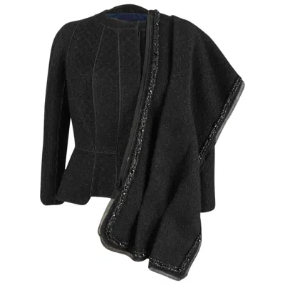Pre-owned Louis Vuitton Jacket 3/4 Sleeve Matching Scarf Bead Detail 40 / 6 In Black
