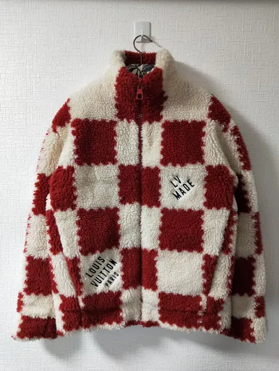 Pre-owned Louis Vuitton Jacquard Damier Fleece Jacket In Red