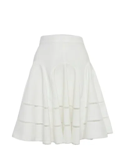 Pre-owned Louis Vuitton Jacquard Flared Midi Skirt In White