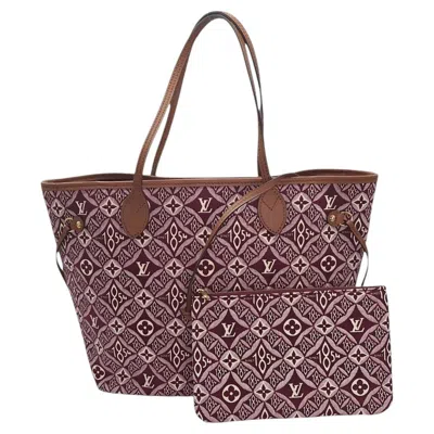 Pre-owned Louis Vuitton Jacquard Since 1854 Neverfull Mm Tote W/ Pouch Bordeaux In Brown