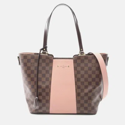 Pre-owned Louis Vuitton Jersey Shoulder Tote Bag Damier Canvas Leather Ebene In Brown