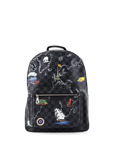 Pre-owned Louis Vuitton Josh Limited Edition Renaissance Map Damier Graphite Backpack In Black