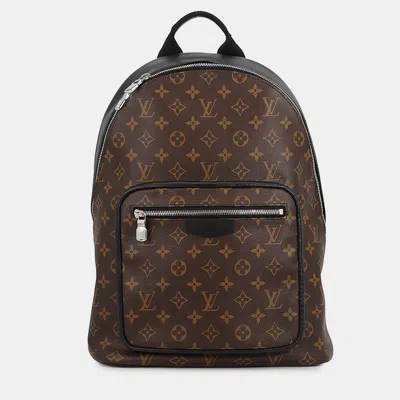 Pre-owned Louis Vuitton Josh Nv Brown Noir Monogram Macassar Canvas Men's Backpack Bag In Black