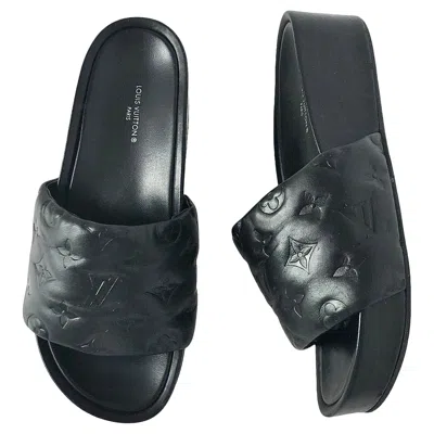 Pre-owned Louis Vuitton Jumbo Flatform Monogram Mules Black Leather Slip On Sandals 38