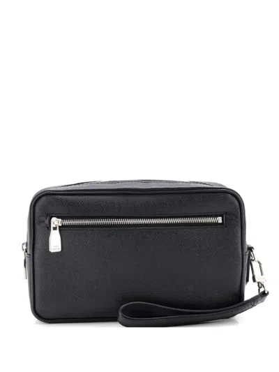 Pre-owned Louis Vuitton Kasai Taiga Leather Clutch Bag In Black