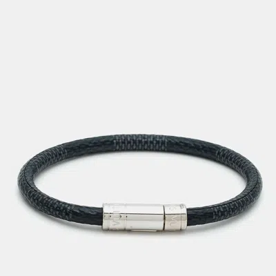 Pre-owned Louis Vuitton Keep It Black Damier Canvas Silver Tone Bracelet