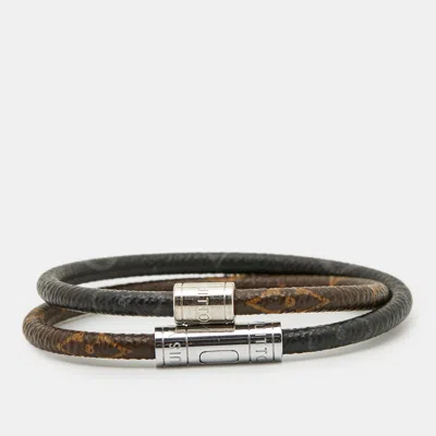 Pre-owned Louis Vuitton Keep It Double Coated Canvas Silver Tone Bracelet