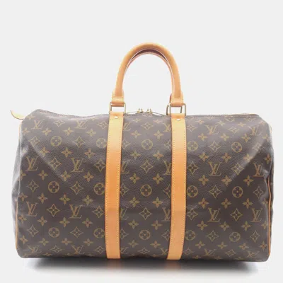 Pre-owned Louis Vuitton Keepall 45 Travel Duffle Bag Monogram Canvas In Brown