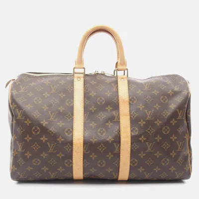Pre-owned Louis Vuitton Keepall 45 Travel Duffle Handbag Monogram Canvas In Brown