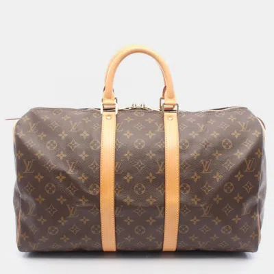 Pre-owned Louis Vuitton Keepall 45 Travel Duffle Handbag Monogram Canvas In Brown