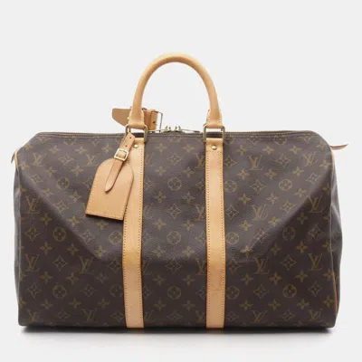 Pre-owned Louis Vuitton Keepall 45 Travel Hand Bag Monogram Leather Brown