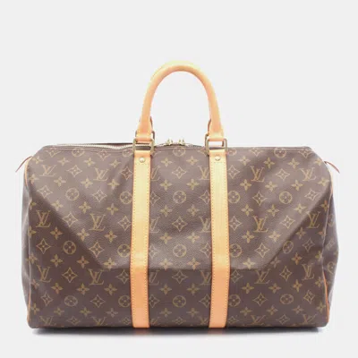 Pre-owned Louis Vuitton Keepall 45 Travelling Handbag Monogram Canvas In Brown