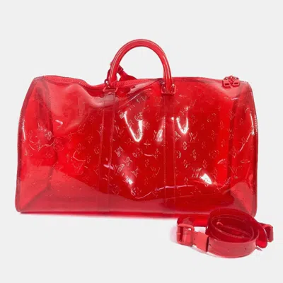 Pre-owned Louis Vuitton Keepall 50 Red Monogram Prism Vinyl Pvc Boston Bag