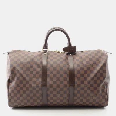 Pre-owned Louis Vuitton Keepall 50 Travel Duffle Bag Damier Canvas Ebene In Brown