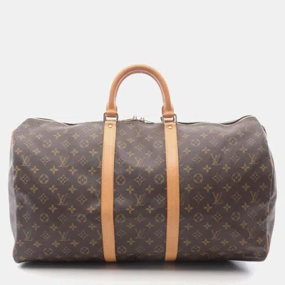 Pre-owned Louis Vuitton Keepall 50 Travel Handbag Monogram Canvas Brown