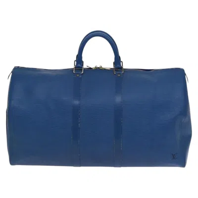 Pre-owned Louis Vuitton Keepall 55 Blue Leather Travel Bag ()