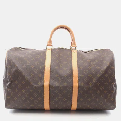 Pre-owned Louis Vuitton Keepall 55 Brown Monogram Canvas Traveling Handbag