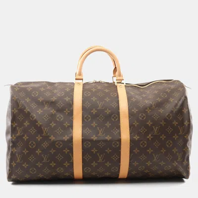 Pre-owned Louis Vuitton Keepall 55 Hand Travel Bag Monogram Leather Brown