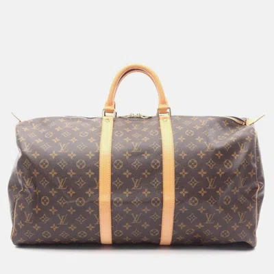 Pre-owned Louis Vuitton Keepall 55 Travel Duffle Bag Monogram Canvas In Brown