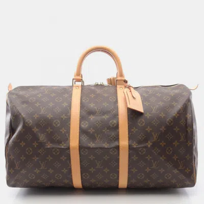 Pre-owned Louis Vuitton Keepall 55 Travel Handbag Monogram Canvas In Brown