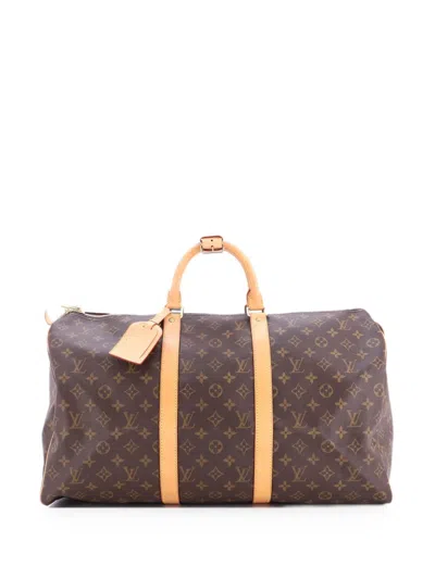 Pre-owned Louis Vuitton Keepall Bag Monogram Canvas 50 Travel Bag In Brown