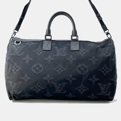 Pre-owned Louis Vuitton Keepall Bandouliere - Reversible Noir/green 3dmonogram Nylon Size 50 In Black