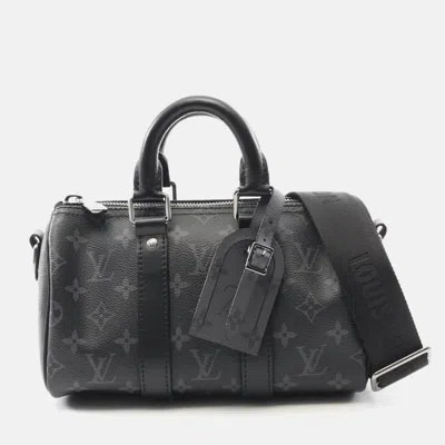 Pre-owned Louis Vuitton Keepall Bandouliere 25 Handbag Monogram Eclipse Reverse In Black