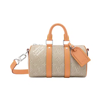 Pre-owned Louis Vuitton Keepall Bandoulière 25 'monogram Heritage Linen Canvas' | Grey | Men's Size Onesize In Gray