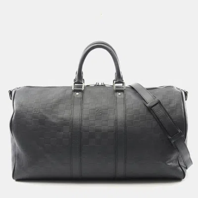 Pre-owned Louis Vuitton Keepall Bandouliere 45 Black Damier Infini Leather Travel Bag