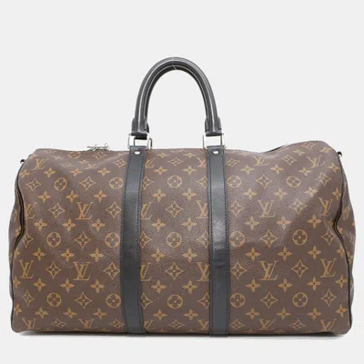 Pre-owned Louis Vuitton Keepall Bandoulière 45 Brown Monogram Macassar Canvas Bag