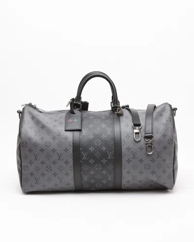 Pre-owned Louis Vuitton Keepall Bandoulière 50 Eclipse Reverse Weekend Bag In Gray