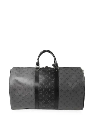 Louis Vuitton Keepall Bandouliere 50 Monogram Eclipse Luggage Bag In Gray