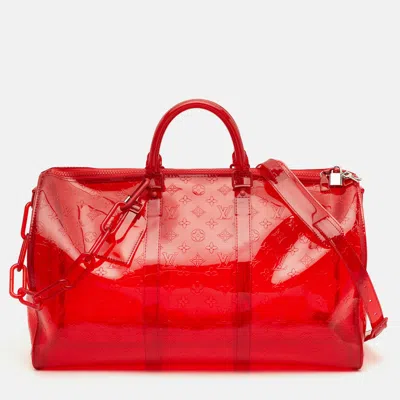 Pre-owned Louis Vuitton Keepall Bandouliere 50 Red Monogram Pvc Duffel Bag