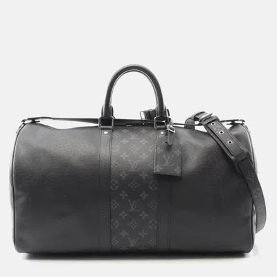Pre-owned Louis Vuitton Keepall Bandouliere 50 Shoulder Travel Bag Leather Canvas In Black