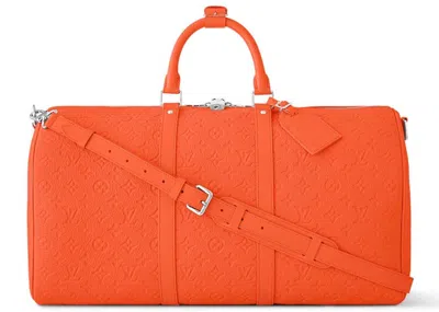 Pre-owned Louis Vuitton Keepall Bandouliere 50 Taurillon Colormania In Orange