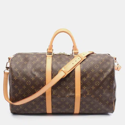 Pre-owned Louis Vuitton Keepall Bandouliere 50 Travel Bag Monogram Canvas In Brown
