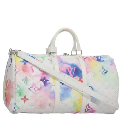 Pre-owned Louis Vuitton Keepall Bandouliere 50 White Canvas Travel Bag ()