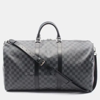 Pre-owned Louis Vuitton Keepall Bandouliere 55 Damier Graphite In Black