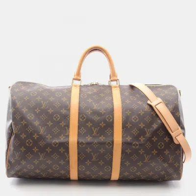 Pre-owned Louis Vuitton Keepall Bandouliere 55 Hand Travel Bag Luggage Monogram In Brown