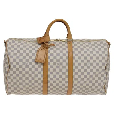 Pre-owned Louis Vuitton Keepall Bandouliere 55 White Canvas Travel Bag ()