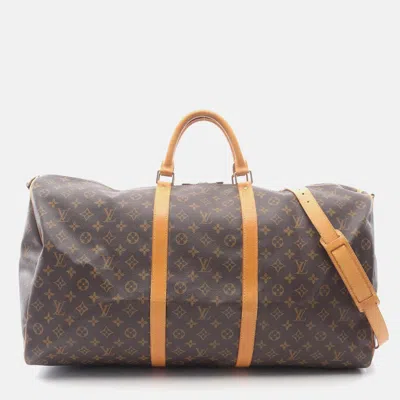 Pre-owned Louis Vuitton Keepall Bandouliere 60 Travel Duffle Bag Luggage Monogram In Brown