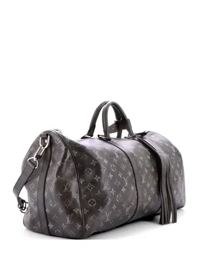 Pre-owned Louis Vuitton Keepall Bandouliere Bag Brushed Monogram Leather 50 Travel Bag In Black