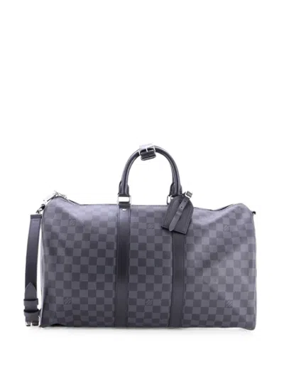 Pre-owned Louis Vuitton Keepall Bandouliere Bag Damier Graphite 45 Travel Bag In Black