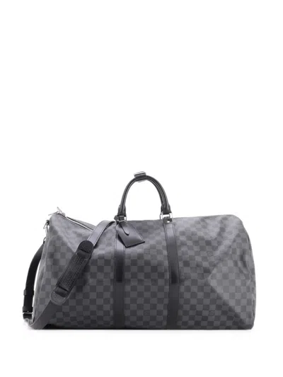 Pre-owned Louis Vuitton Keepall Bandouliere Bag Damier Graphite 55 Travel Bag In Black