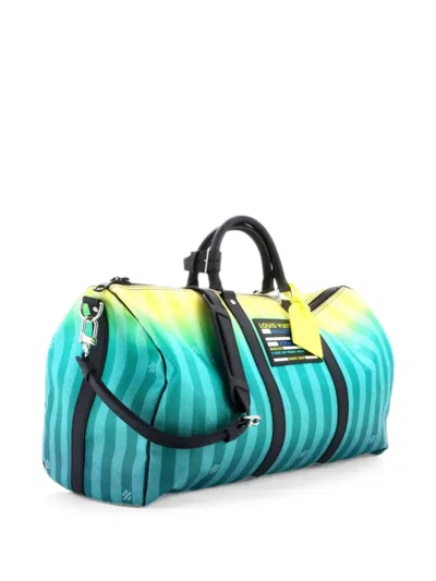 Pre-owned Louis Vuitton Keepall Bandouliere Bag Limited Edition Gradient Damier Stripes 50 Travel Bag In Black